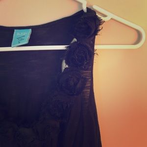 Black tank top with chiffon floral detail